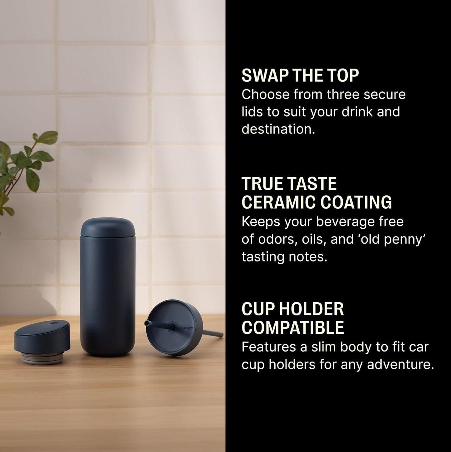 Carter Travel Mug 3-in-1 Lid System Matte Black