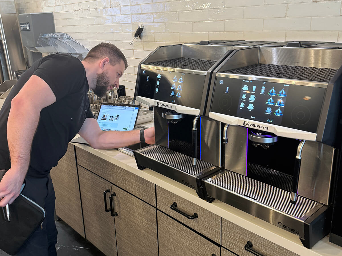 VAROSH setting up Eversys Cameo Coffee Equipment