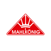 Mahlkönig logo with red triangle and white text on a white background