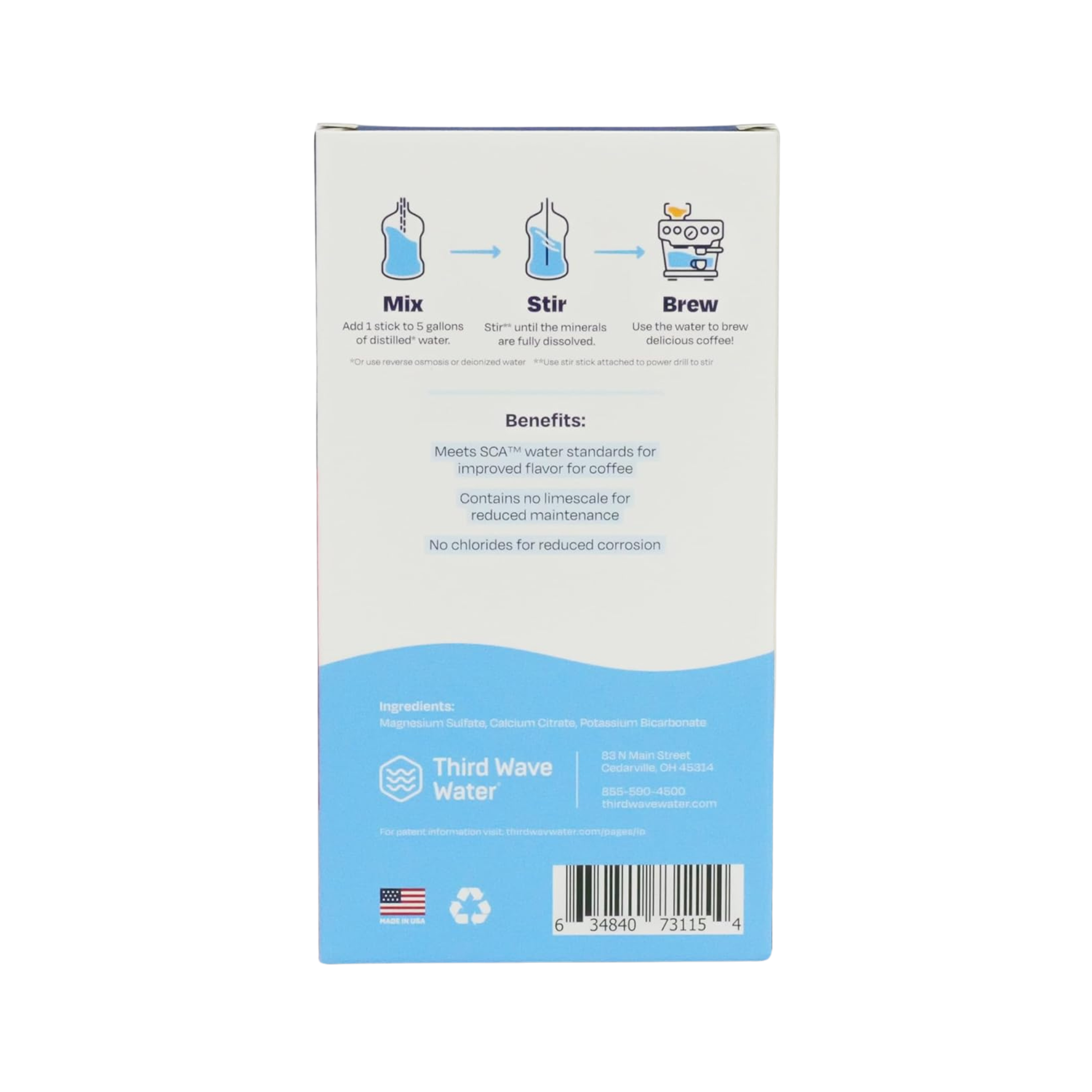 Third Wave Water packaging with instructions and branding on a white background