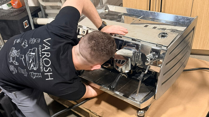 VAROSH worker repairing a commerical espresso machine